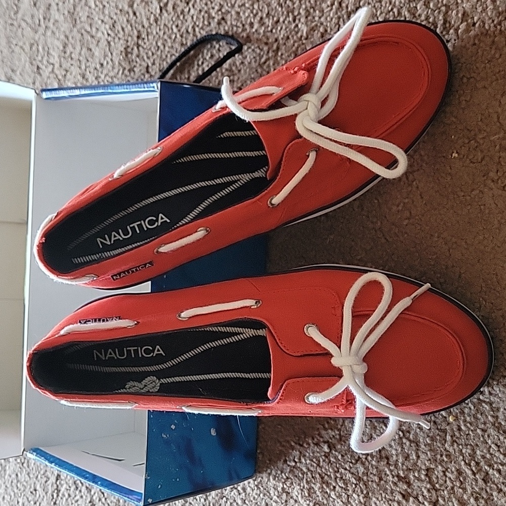 Nautical red canvas boat shoes